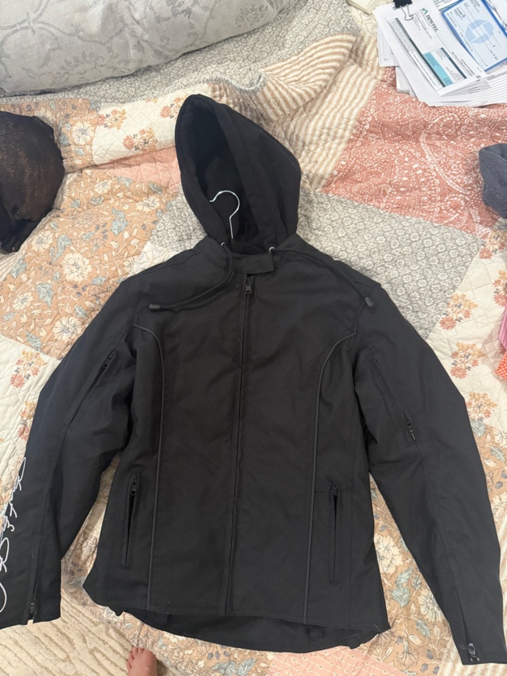 Black Hooded Motorcycle Jacket ( zip out). Street and Steel Brand